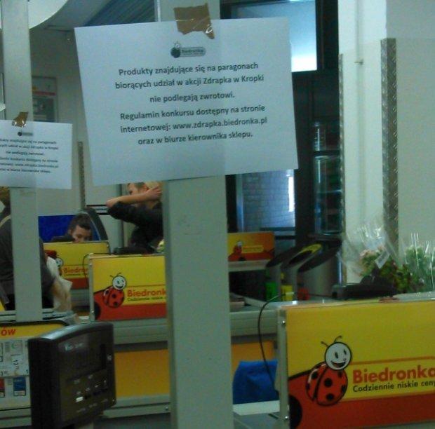 Informacja o loterii w sklepie Biedronka