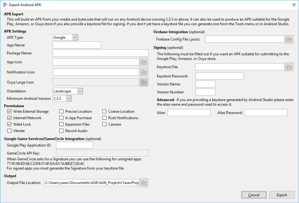 Export Android APK