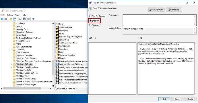 Cách tắt Windows Defender hoàn toàn trên Windows 10