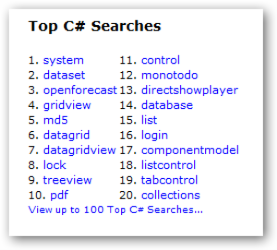 Top C# Searches 1.system, 2.dataset, 3.openforecast
