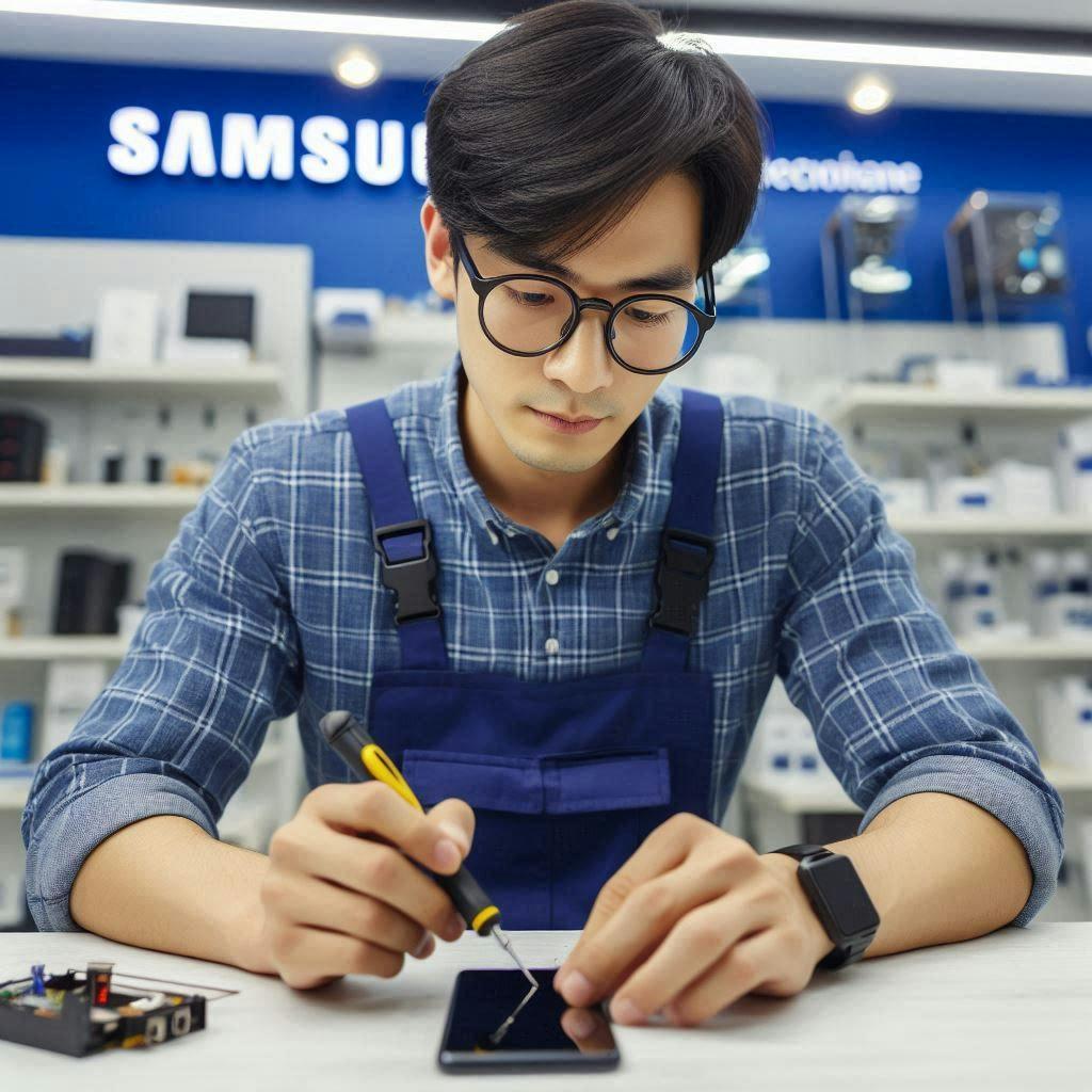 Expert Samsung technician repairing a device
