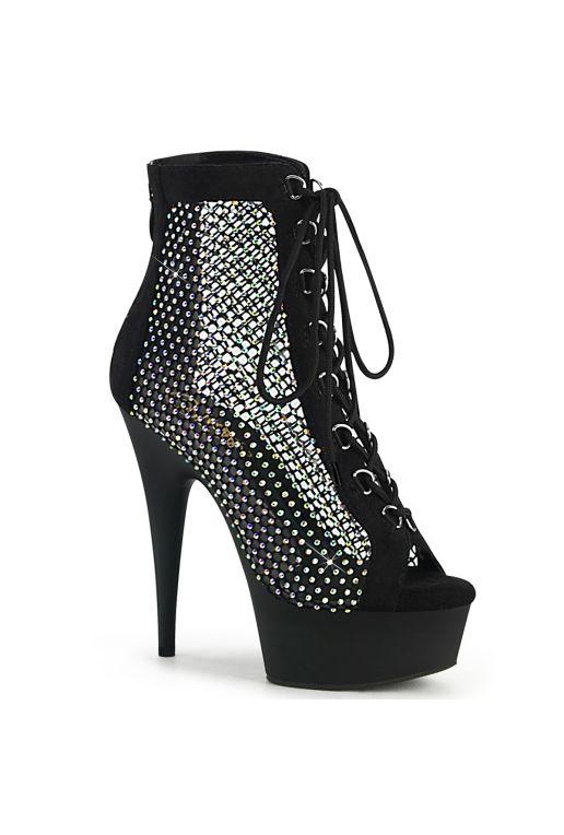 Pleaser 6" black rhinestone mesh ankle boot