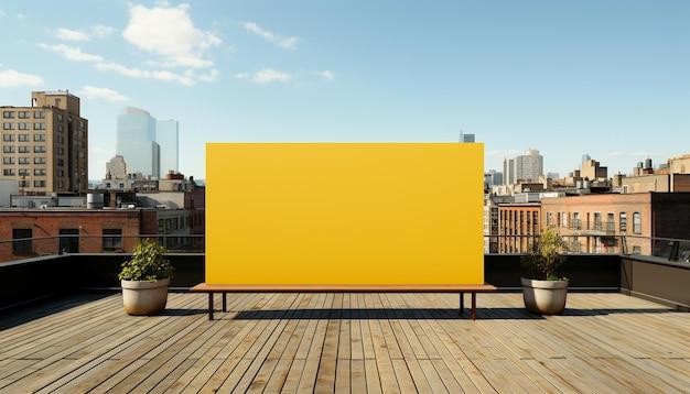 Modern cityscape with skyscrapers blank billboard and wooden table generated by artificial intelligence