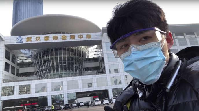 Capture d’écran du 4 février d’une vidéo sur laquelle               apparaît le blogueur Chen Qiushi.