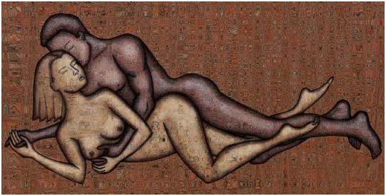 Zeichnung-schwarzer Mann-weiße Frau haben Sex