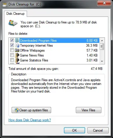 Run disk cleanup - Screenshot