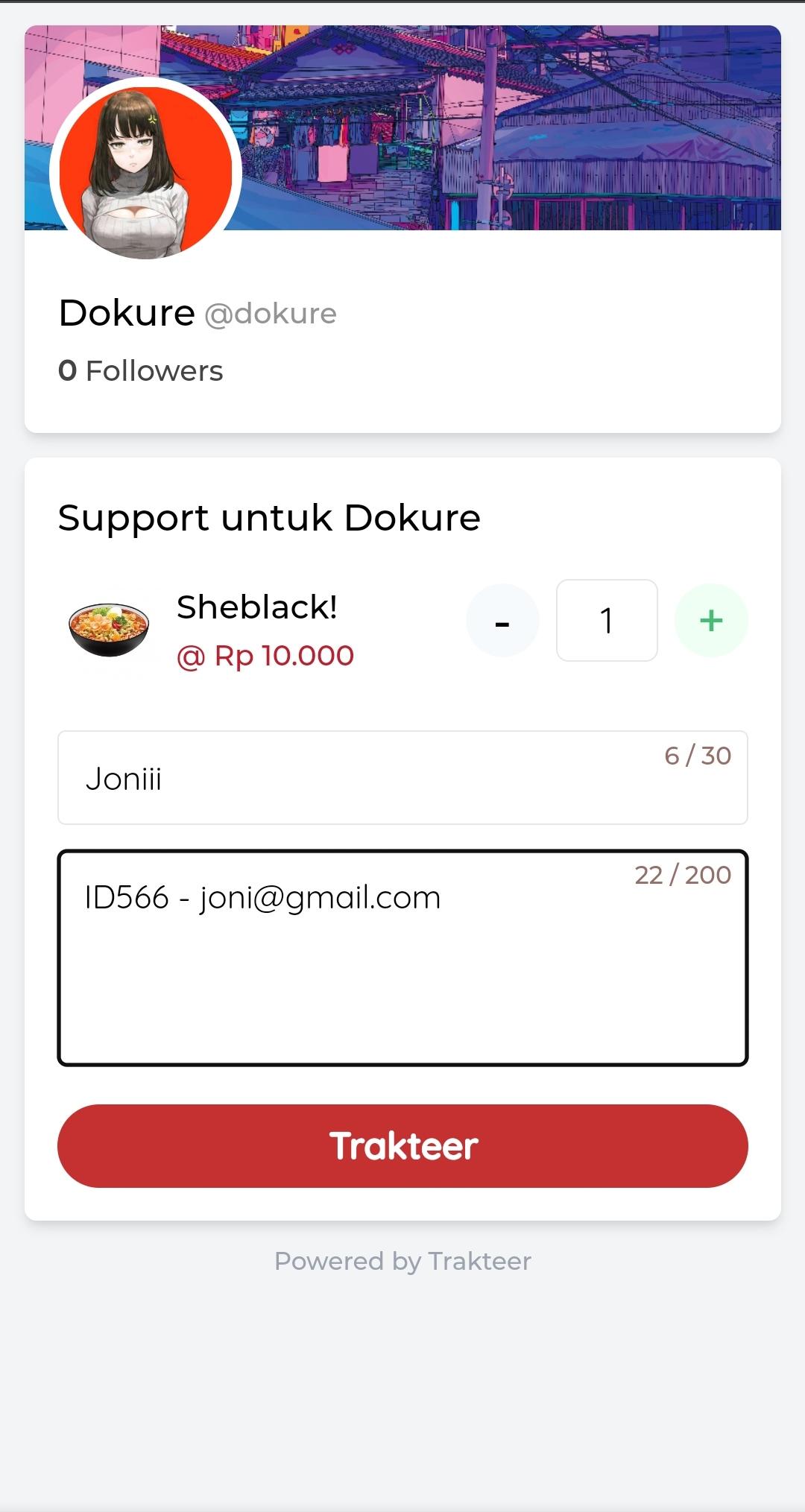 Contoh Pengisian Trakteer