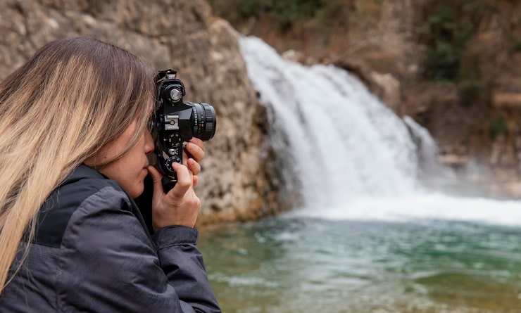 Woman taking photos of nature