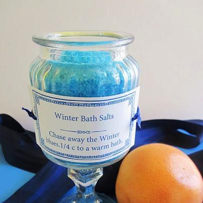 Photo: Winter Blues Bath Salts & DIY Pedestal Jar http://homespunwithlove.blogspot.com/2012/01/winter-bluesbath-salts.html