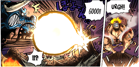 Luffy take hit from Kaidou's Hassaikai