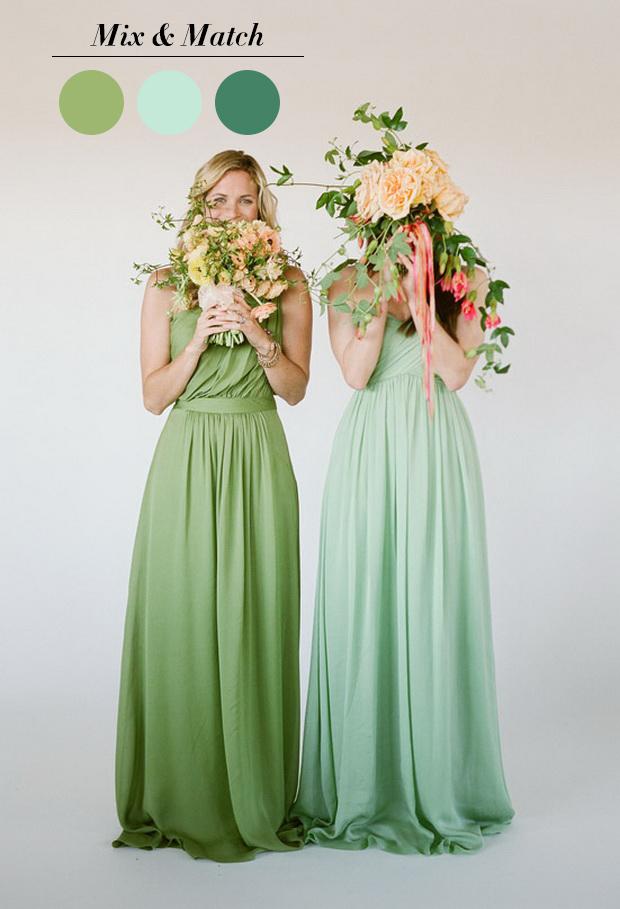 shades of green mismatched bridesmaid dresses styles