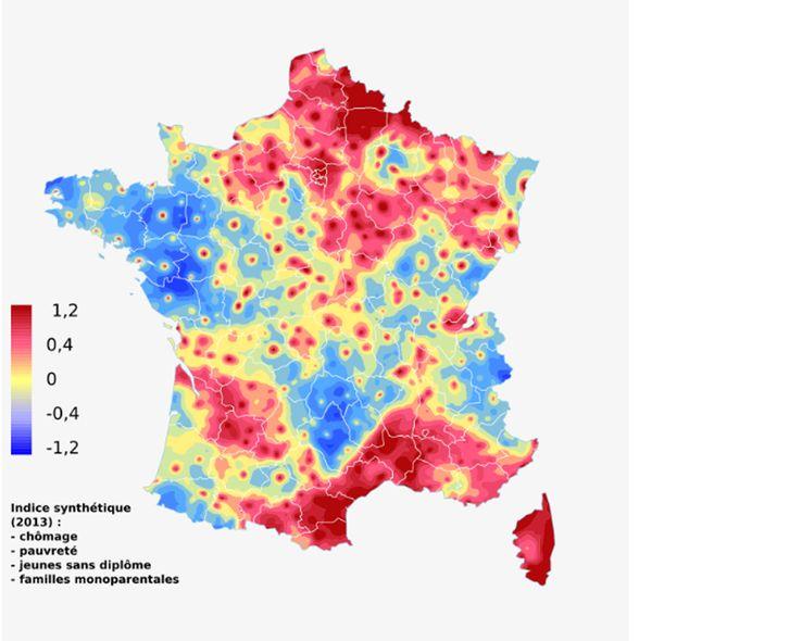 La carte de la France qui souffre (chômage, pauvreté, jeunes sans diplômes, familles monoparentales)