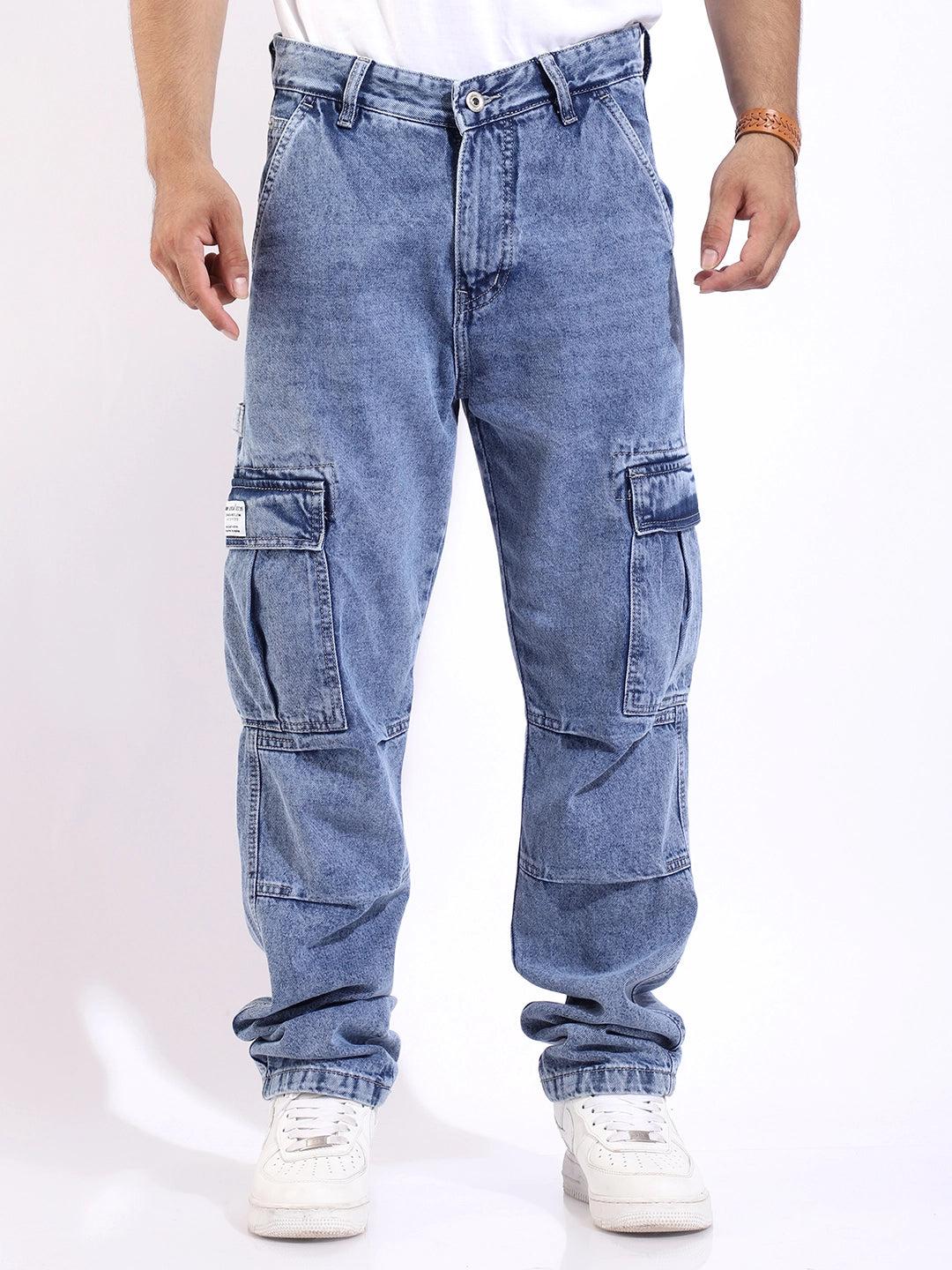 Celshade Sky Blue Baggy Fit Denim Cargo
