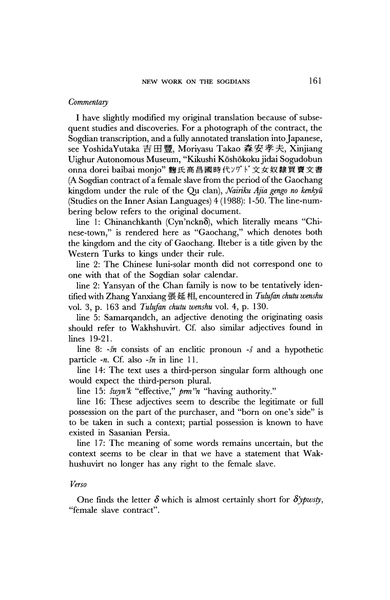 Page 161 of New Work on the Sogdians, the Most Important Traders on the Silk Road, A.D. 500-1000