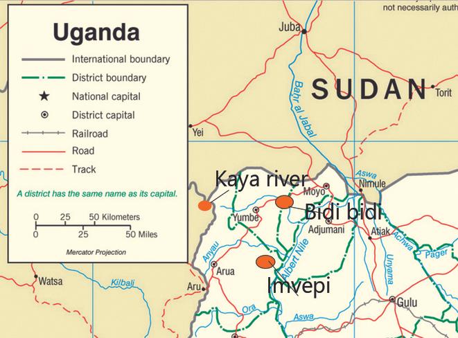 L'emplacement des camps dans le nord de l'Ouganda