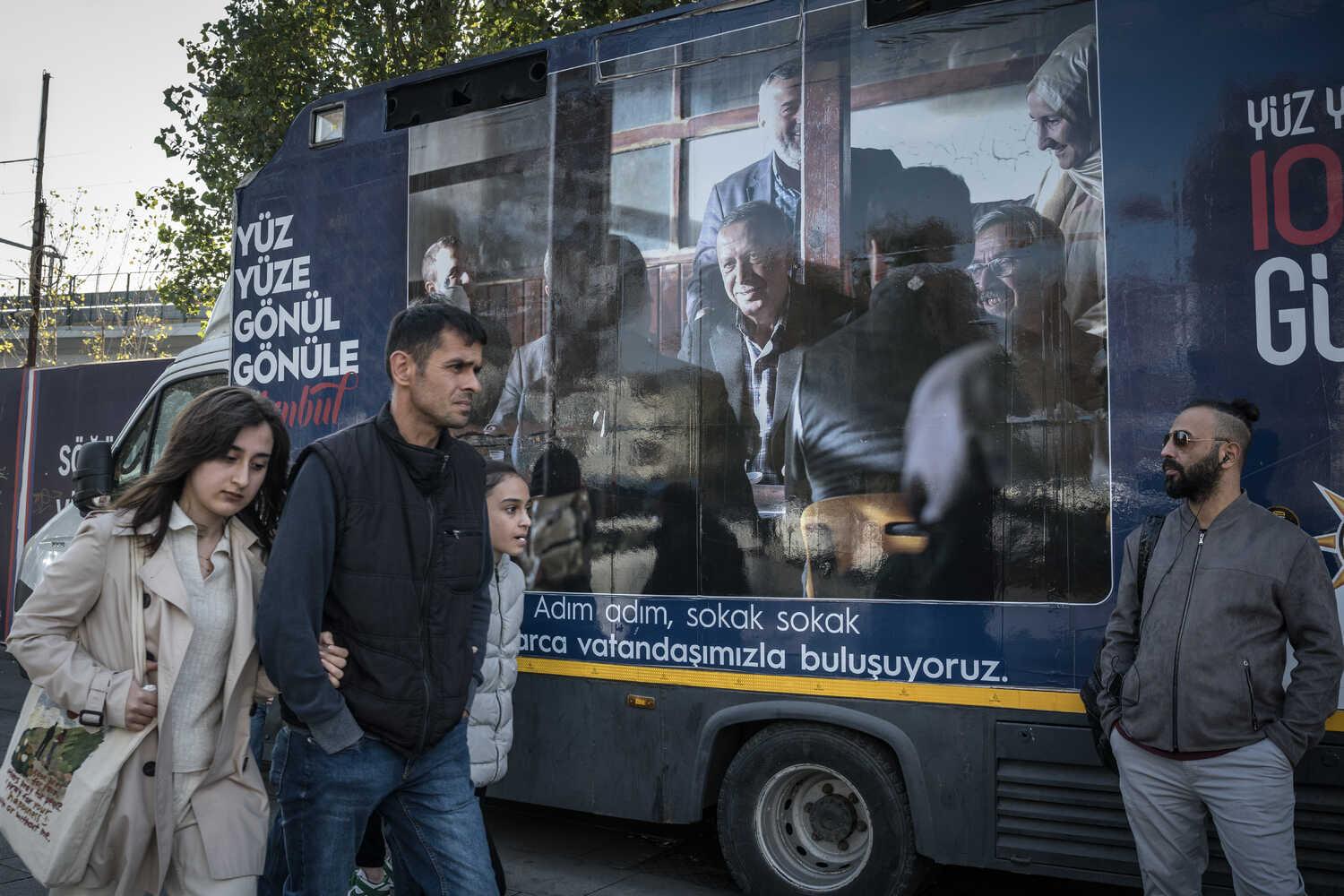 A campaign van for President Recep Tayyip Erdogan’s governing Justice and Development Party in Istanbul in November. He has been Turkey’s paramount politician for two decades.