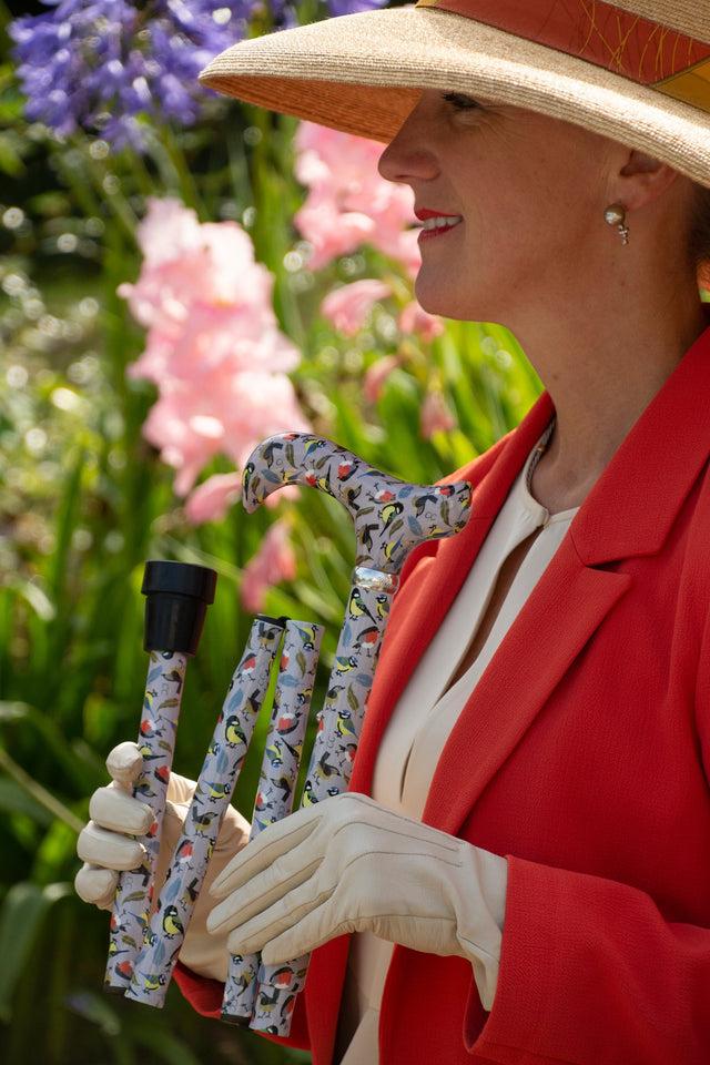 British Songbirds Design Folding Adjustable Cane with Derby Handle-Classy Walking Canes