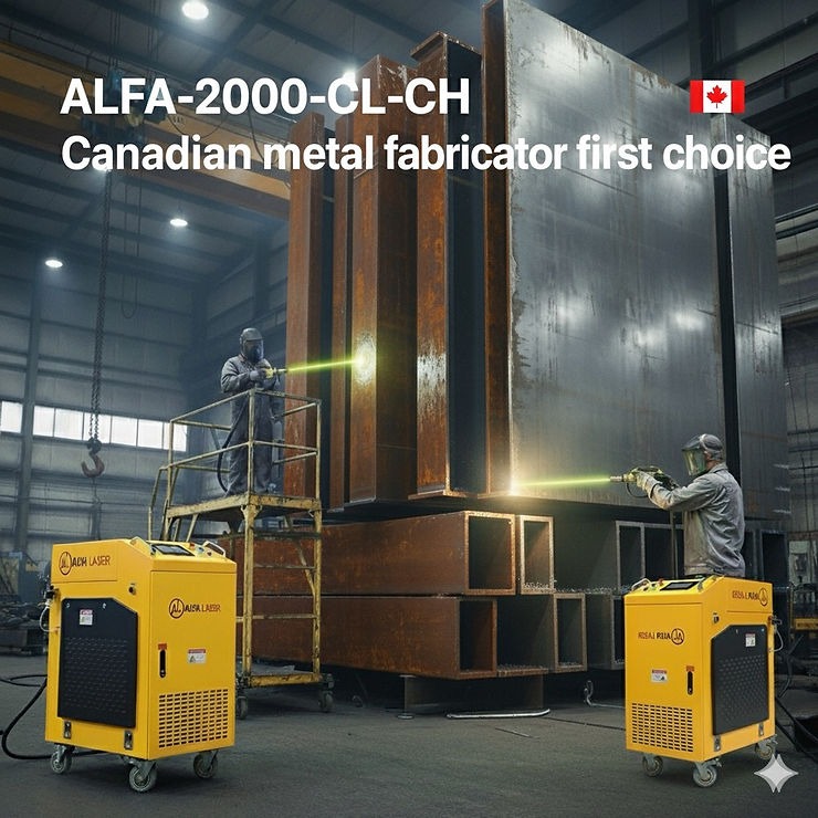 Eye-level view of industrial laser cleaning machine in operation