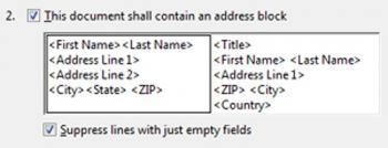 Figure 4: Mail merge wizard with the option to suppress blank lines