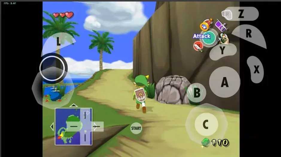 Legend of Zelda: Wind Waker running in Dolphin Emulator for Android.