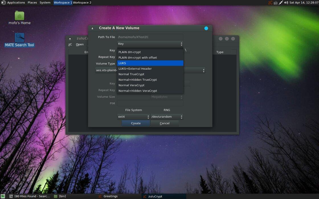 ZuluCrypt — варианты зашифрованных томов
