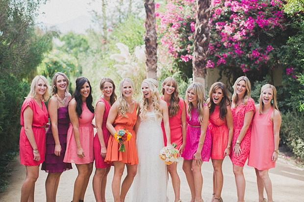 pink and purple mismatched bridesmaid dresses for spring wedding 2015