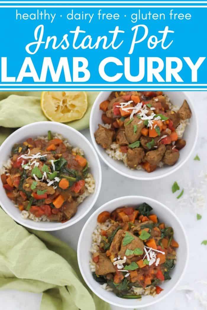 three bowls of lamb curry