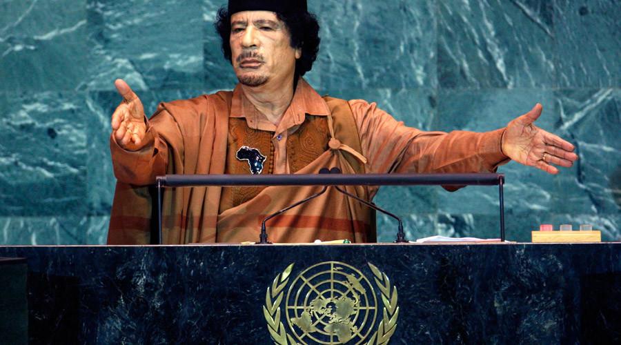 Muammar Gaddafi addresses the 64th United Nations General Assembly, at the U.N. headquarters in New York © Mike Segar