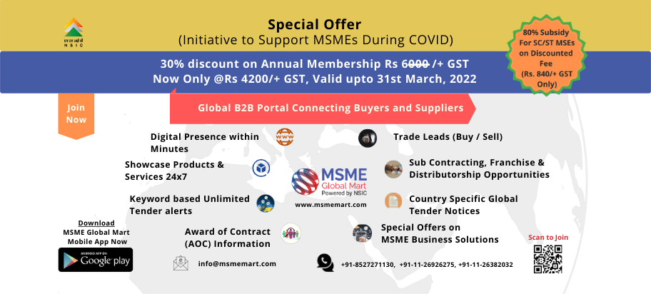 30% discount on all Annual membership of MSME Global Mart B2B Portal to help MSMEs during COVID