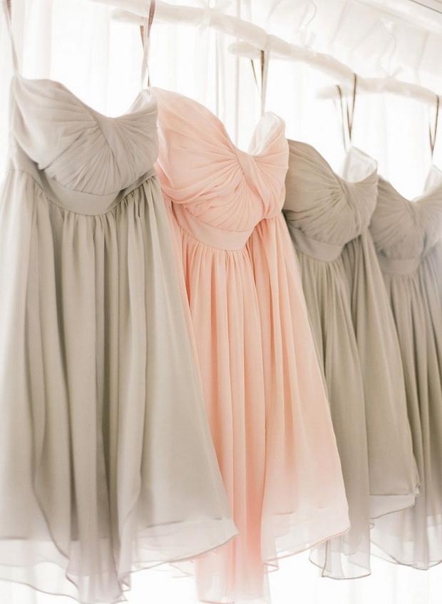 mismatched pink and gray bridesmaid dress ideas