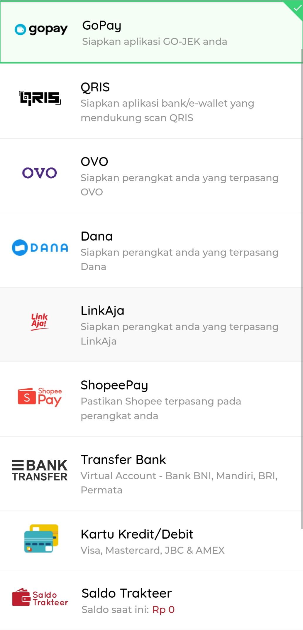 Pembayaran Yang Tersedia