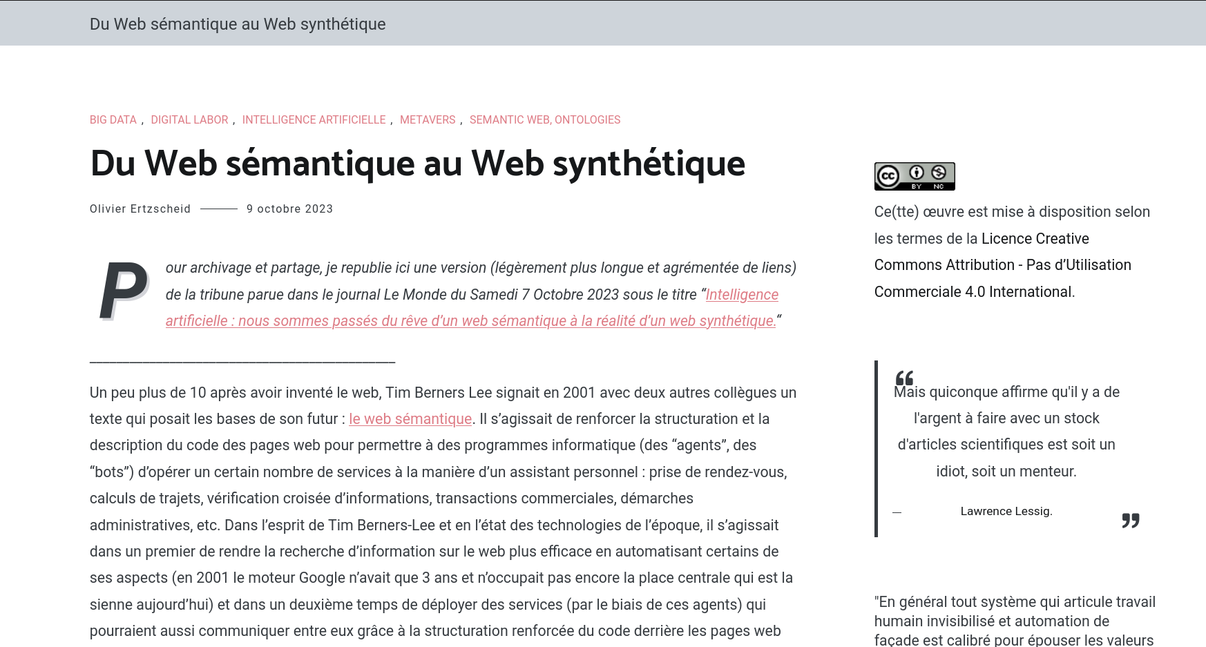 Web sémantique, Web synthétique... Web apocalyptique?