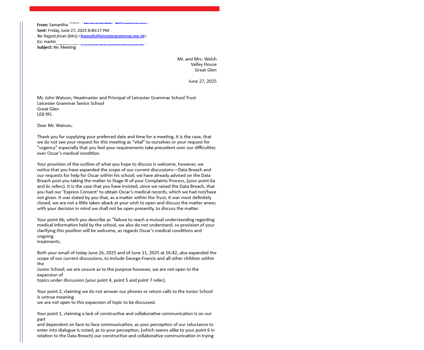 45835 27-06-25 20:40 to John Watson re their meeting Agenda