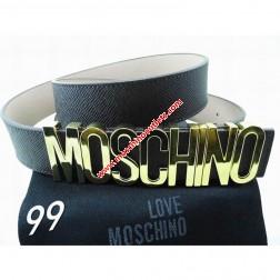 Moschino Logo Buckle Womens Large Embossed Leather Belt Black
