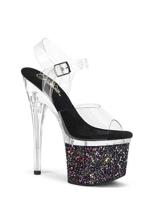 Pleaser 7" black glitter layered platform shoe