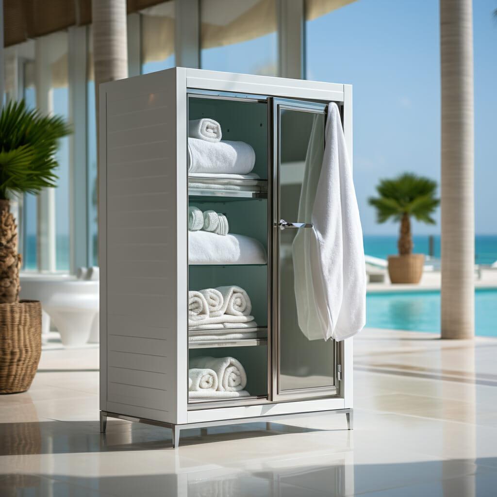 outdoor towel storage cabinet