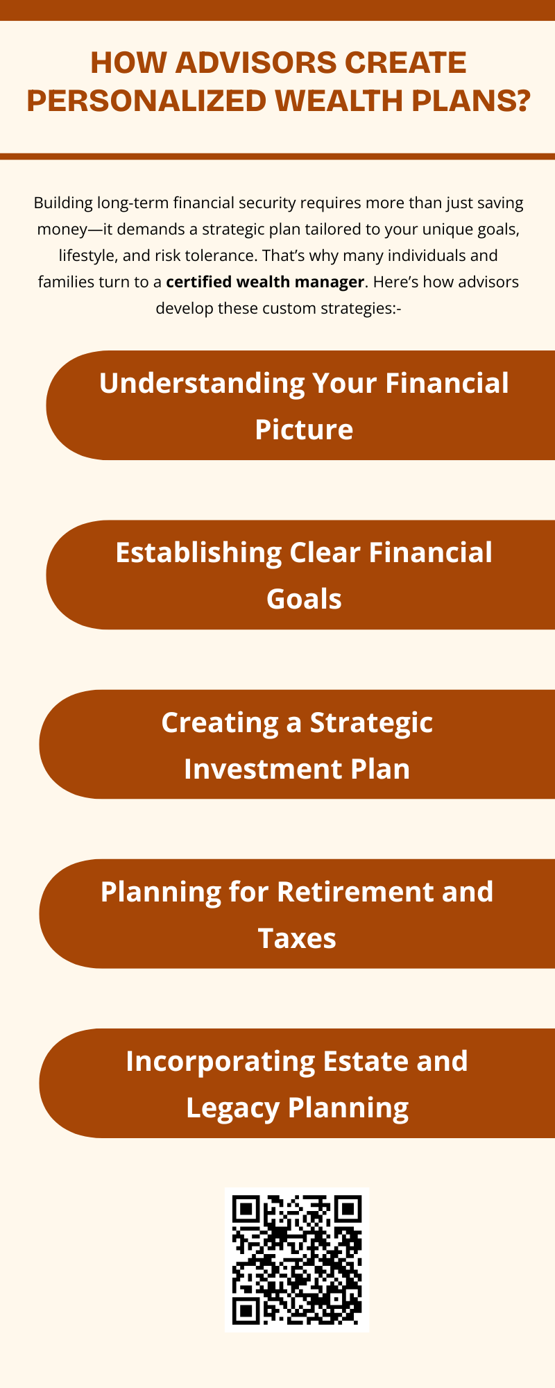 A certified wealth manager doesn’t just manage your money—they help you build a plan that reflects your values, protects your family, and evolves as your life does. With expert guidance, your wealth plan becomes a living document that supports your goals and gives you confidence in the future. To know more visit here https://www.straighttalkcpas.com/wealth-management-services