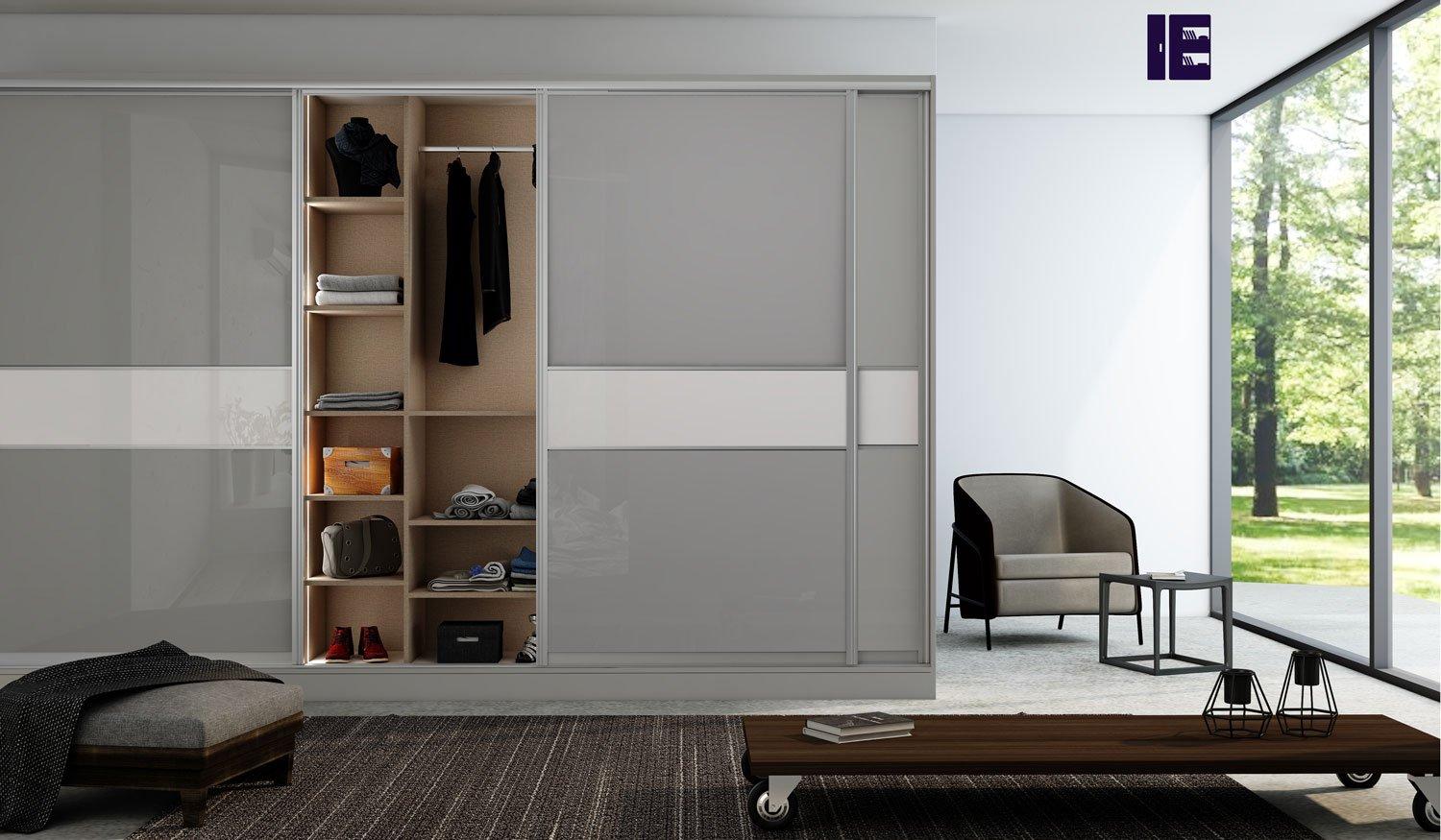 Built in Sliding Framed Wardrobe in Grey Gloss & Snow White