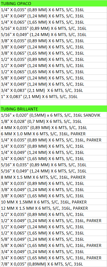 tubing for industrial applications