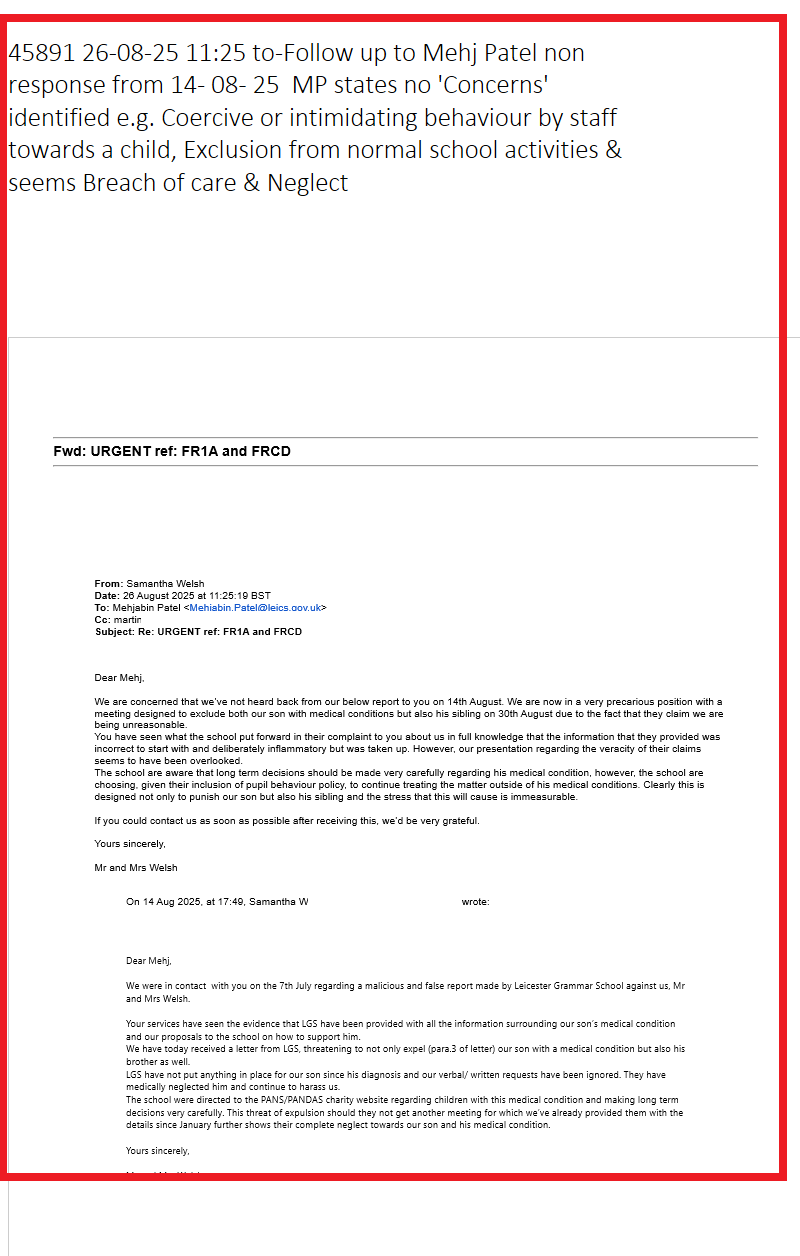 45891 26-08-25 11:25 to-Follow up to Mehj Patel non response from 14- 08- 25