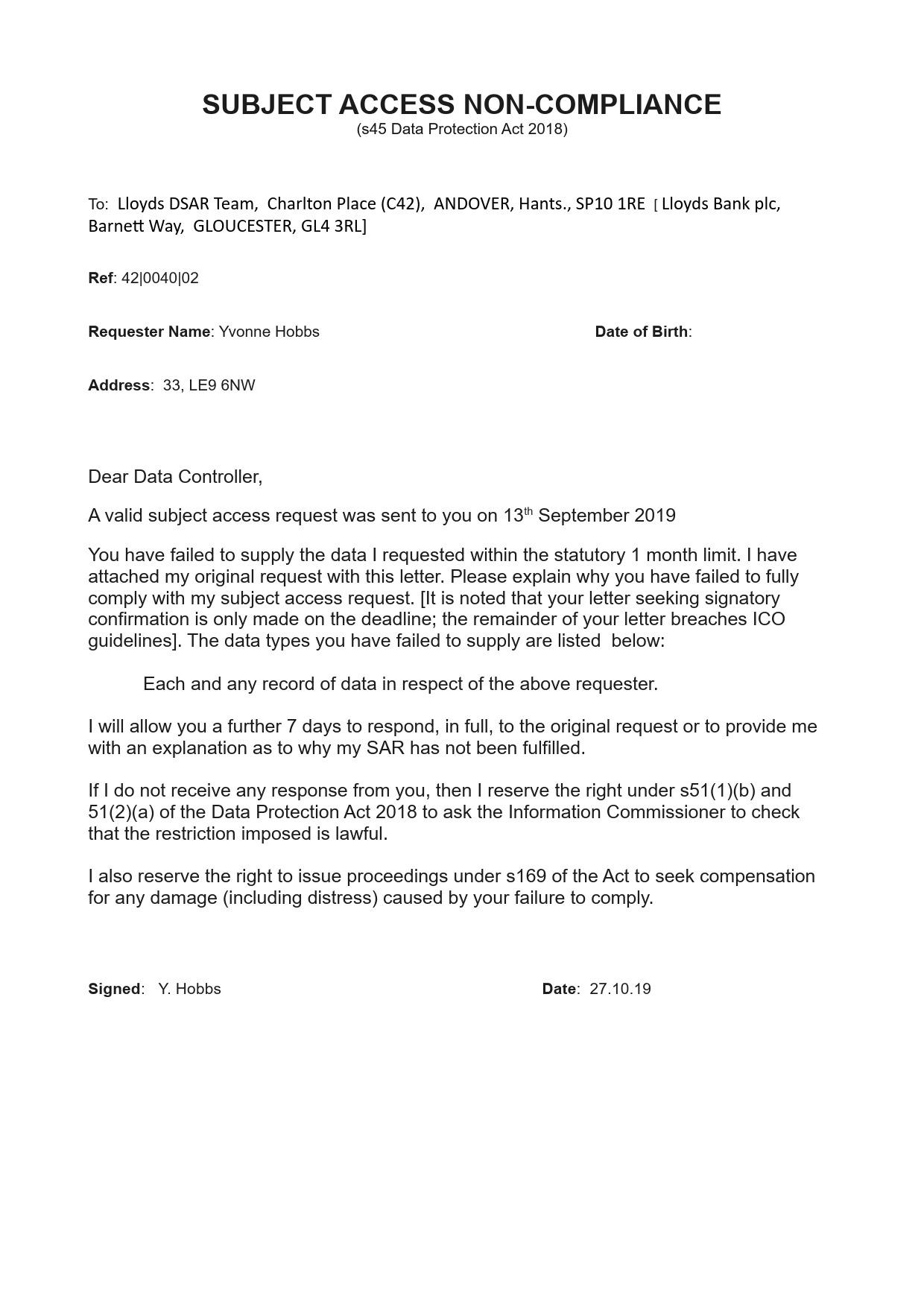 OUR NON COMPLIANCE 27/OCT/19