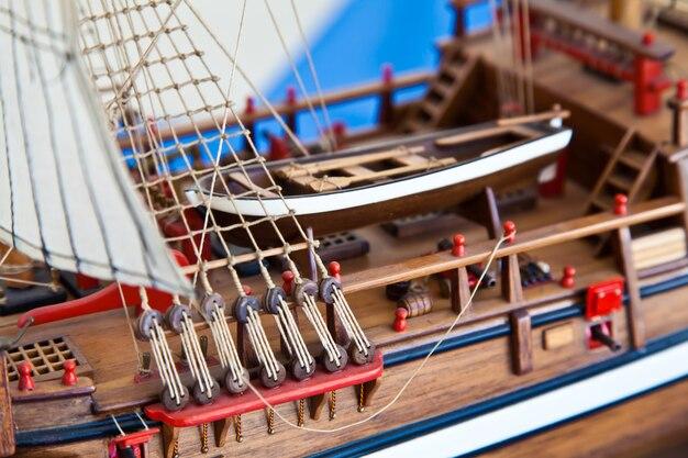 Galleon model detail made of wood. Useful as hobby example