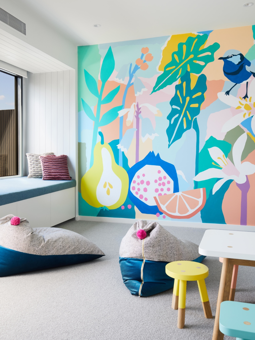 Beautiful bedroom with wall mural