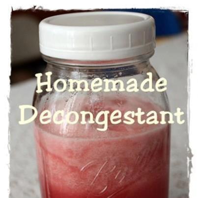 Photo: Homemade Decongestant http://titus2homemaker.com/2013/01/homemade-decongestant/  Ingredients 1 c. honey 1 c. lemon juice 5-7 radishes 1 sm. red onion 6 garlic cloves (If my cloves are super-small, I use a couple more.)  Instructions Wash, peel, and trim the vegetables as appropriate, and cut the onion into 2-4 chunks. Dump everything into the blender and blend until smooth. Strain. Refrigerate between uses, for up to a week or so.  TO USE:  Adults take 2 Tbsp. once a day, or more as needed/desired. Children take 1 Tbsp. once a day, or more as needed/desired. Should begin expelling within 24 hours  Honey should not be given to babies under a year old, due to the rare but serious possibility of infant botulism