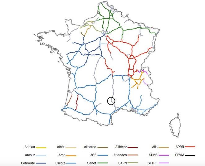 Les réseaux autoroutiers concédés au privé en France. © Arafer