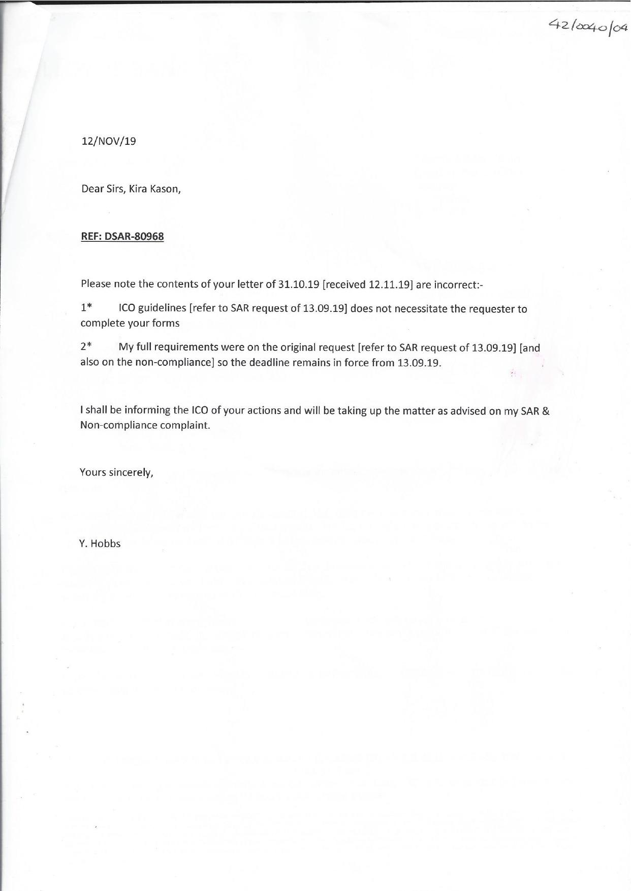 OUR SAR REPLY 12/NOV/19