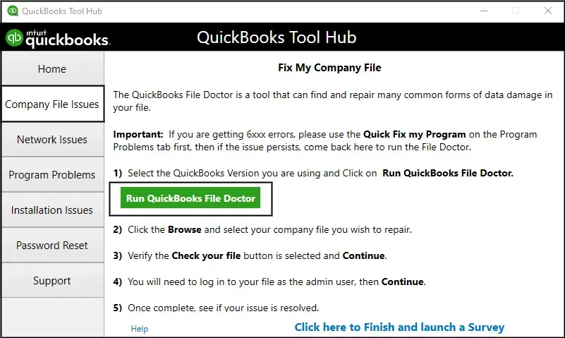 QuickBooks File Doctor tool - Screenshot
