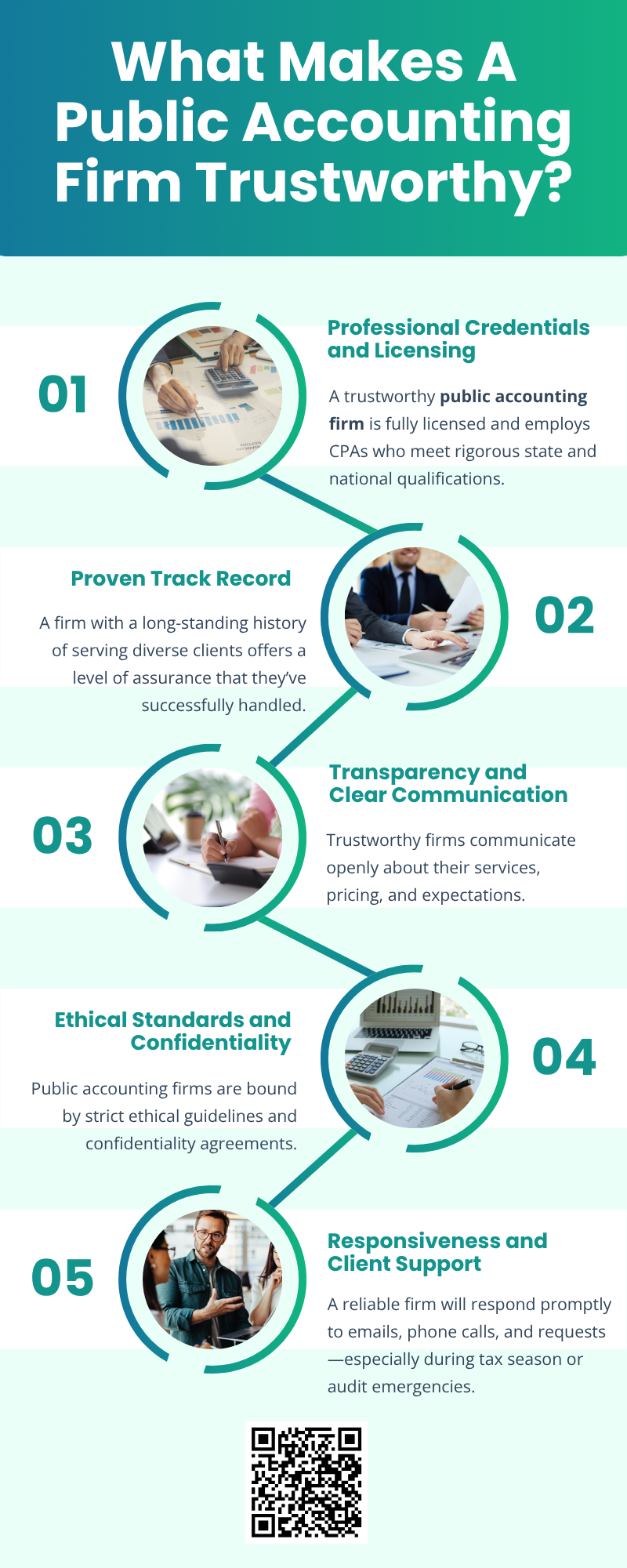 A trustworthy public accounting firm blends professionalism, transparency, integrity, and personalized service. They’re not just number crunchers—they’re strategic partners who help guide your financial decisions and keep your business on solid ground. Choosing the right firm means gaining peace of mind, staying compliant, and building a long-term relationship rooted in trust. To know more visit here https://www.straighttalkcpas.com/accounting-services