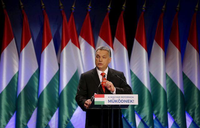 Viktor Orban prononce son discours sur l'état de la nation à Budapest en février 2016.