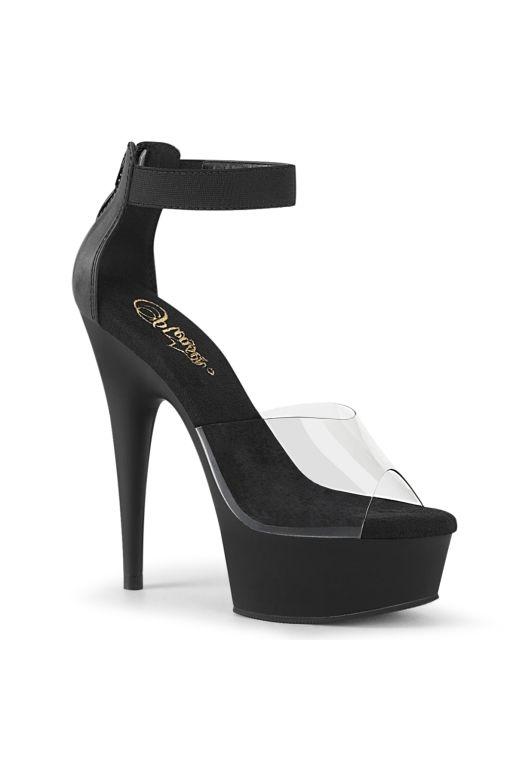 Pleaser black clear 6" close back zip sandals